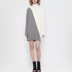 ZARA Gray and Cream Turtleneck Sweater Dress